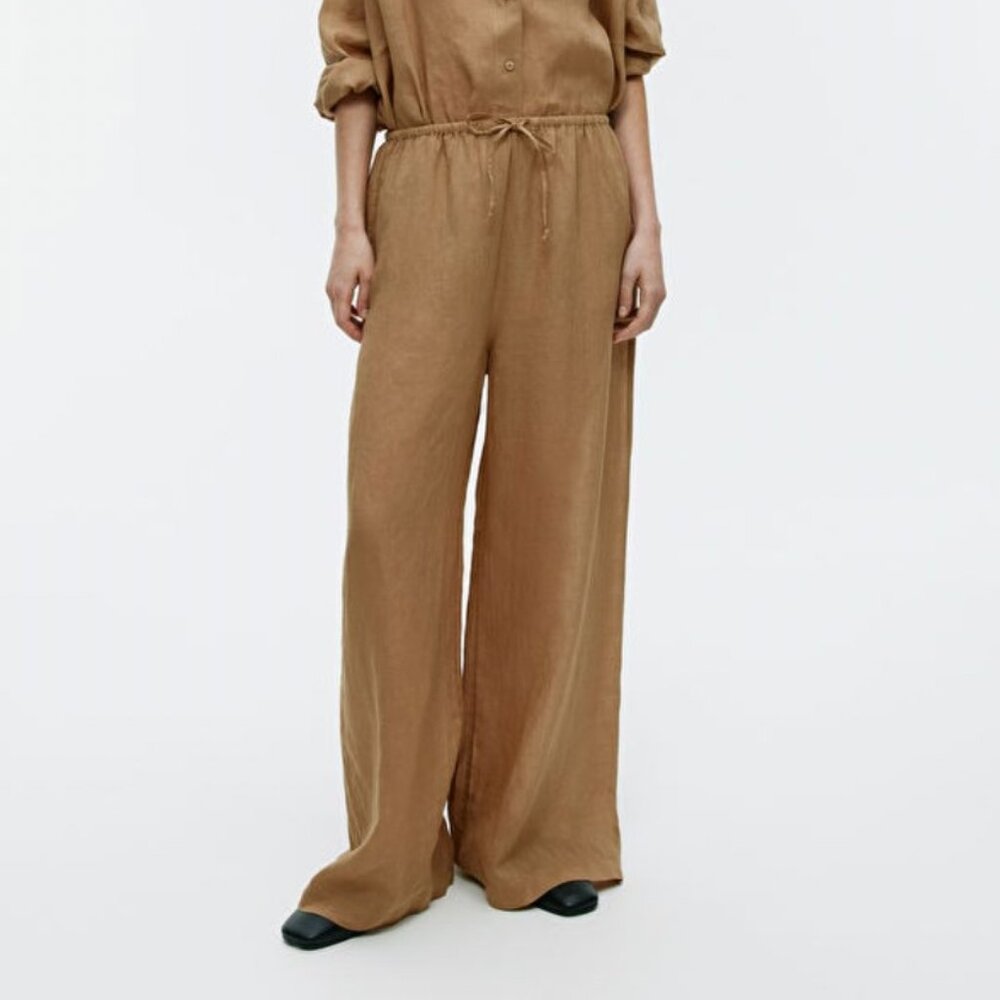 ARKET Lightweight Wide-Leg Drawstring Pants - Brown/Tan (XS) - Brand New